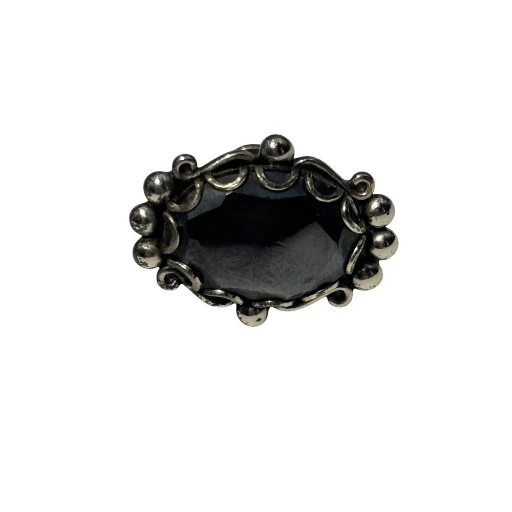 Vintage Sterling Silver Black Hematite Ornate Beaded Frame Screw Back Earrings